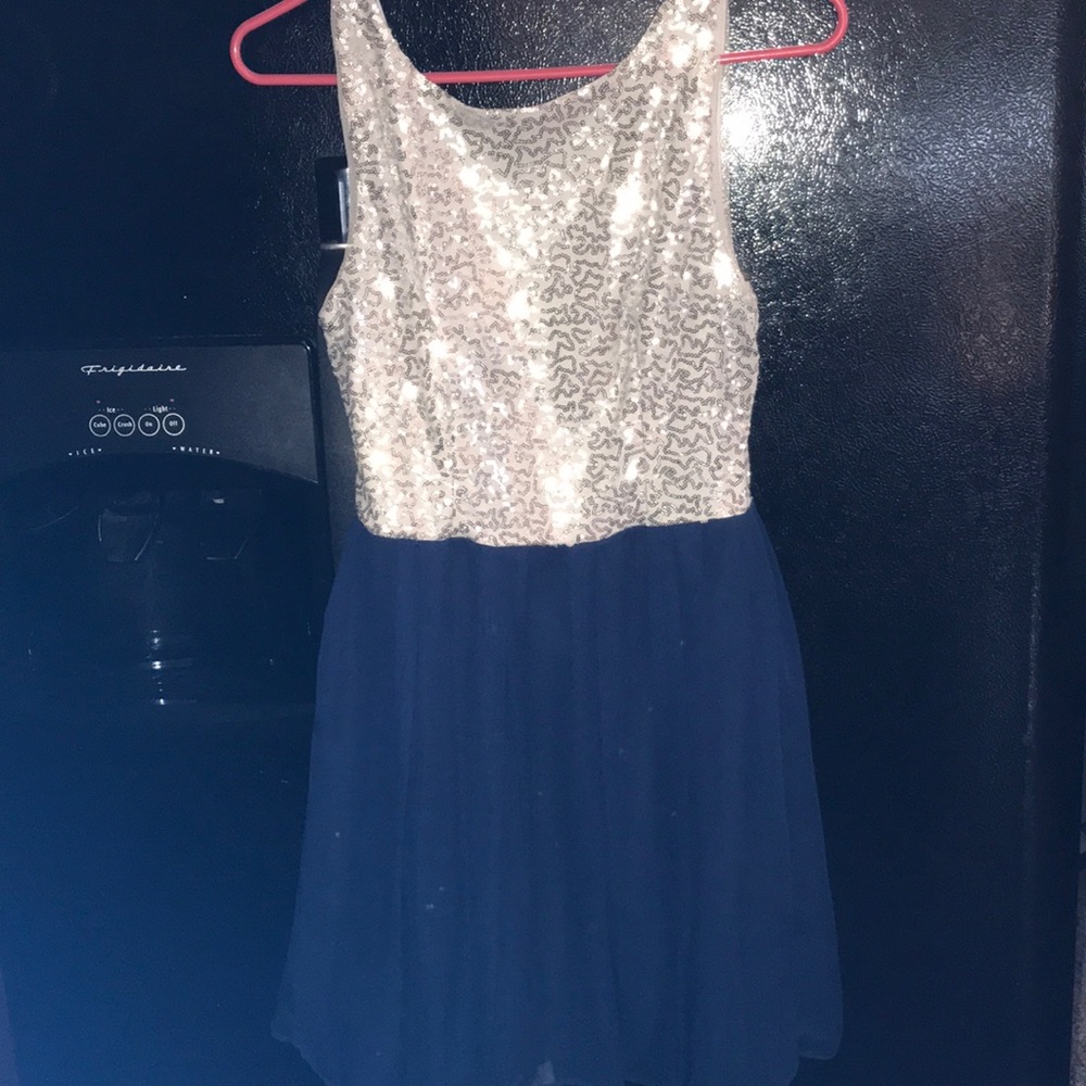 Blue and silver sequins dress